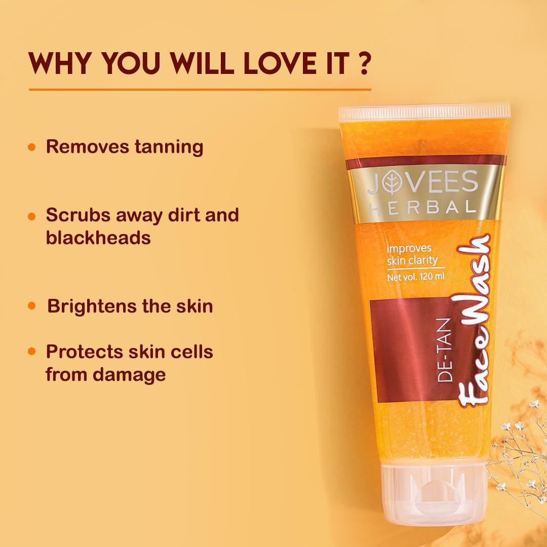 Jovees Herbal Detan Facewash For Glowing and Clear Skin With Liquorice & bearberry Ext. | Gentle Cleanser For Brighten, Even Tone and Hydrates | Suitable for All - 120ml thumbnail