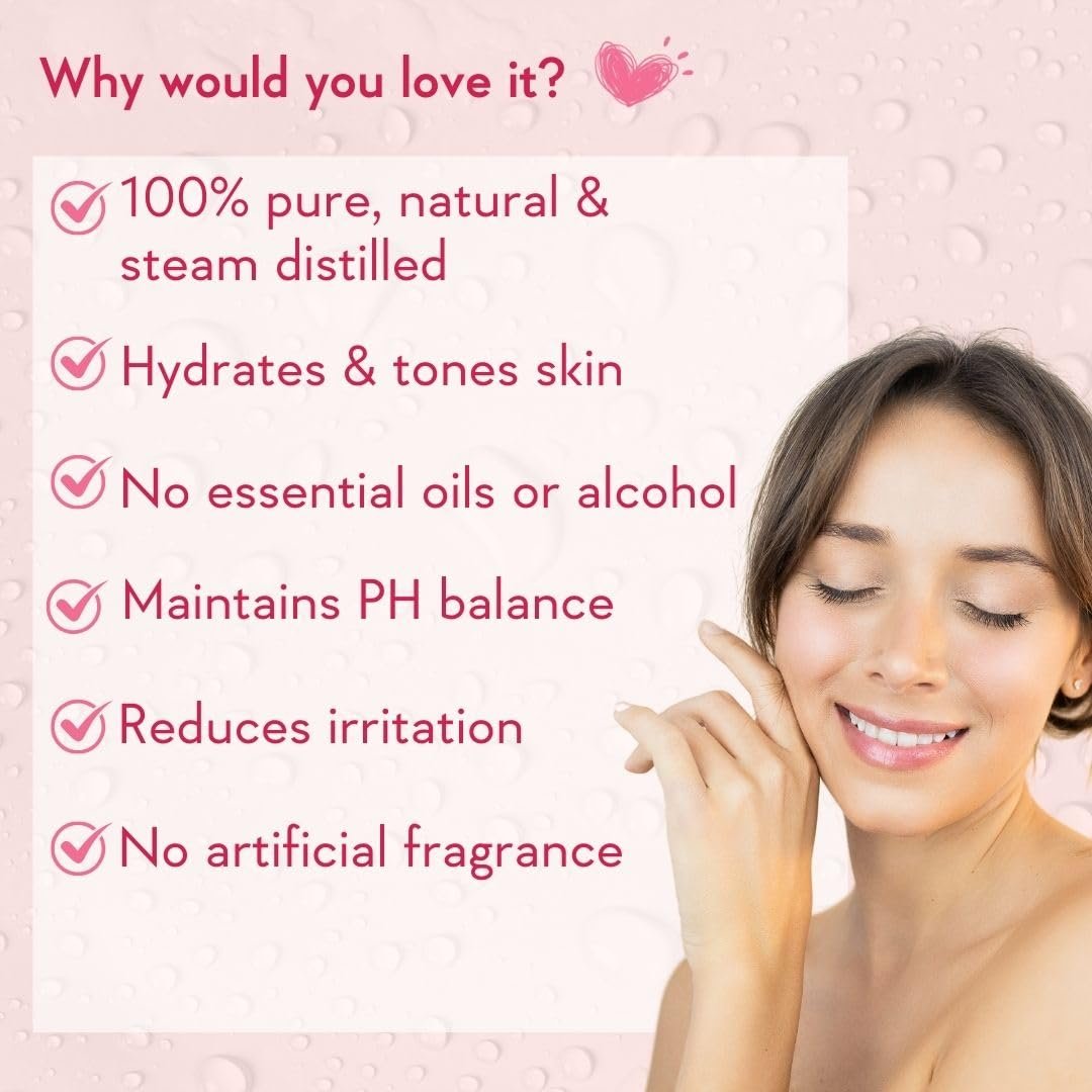 WishCare 100% Pure & Natural Rose Water For Face, Skin & Hair - Rose Water Toner for Glowing Skin - Free from Paraben & Alcohol 200ml thumbnail