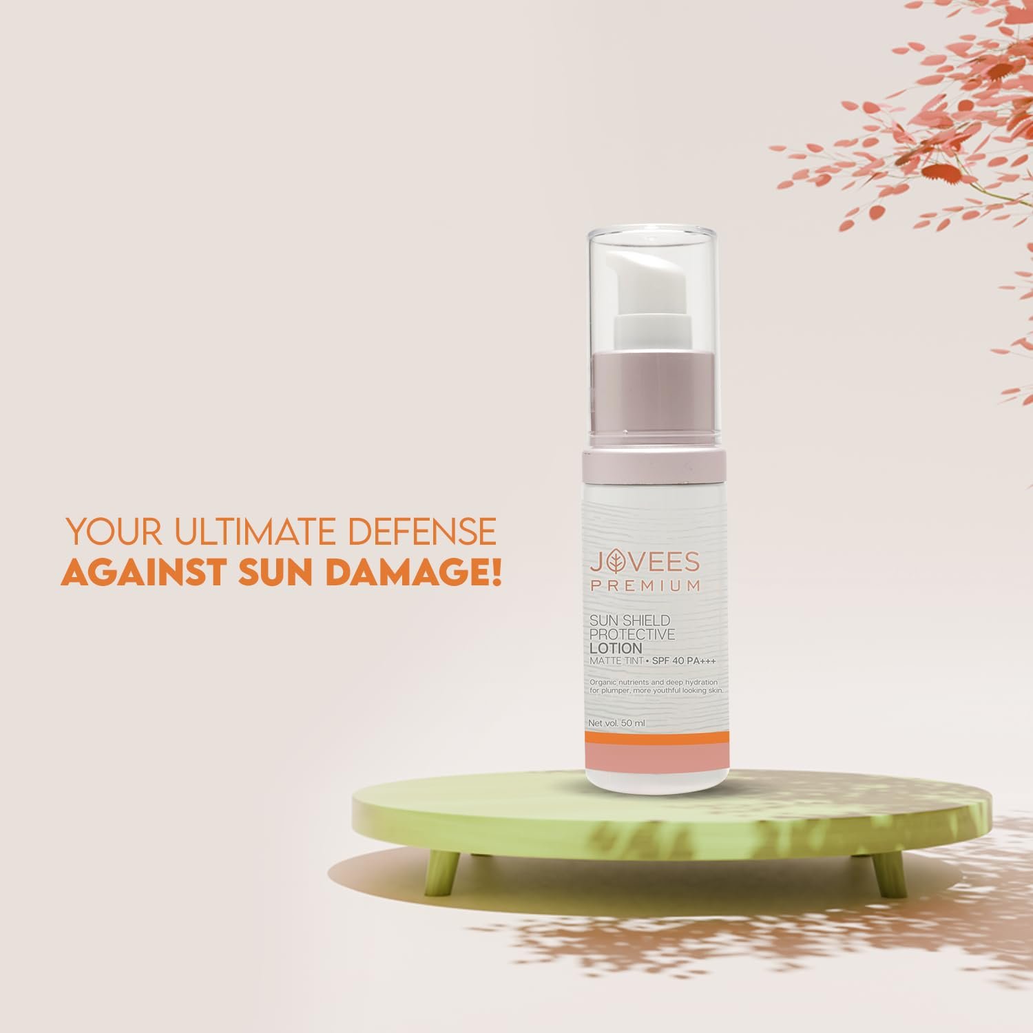 Jovees Sunscreen Sensitive Skin Premium Sun Shield Protective Lotion SPF 40 | Broad Spectrum PA+++ | Matte Tint | Infused with Organic Extracts | Lightweight Sunscreen For Men/Women- 50ML thumbnail