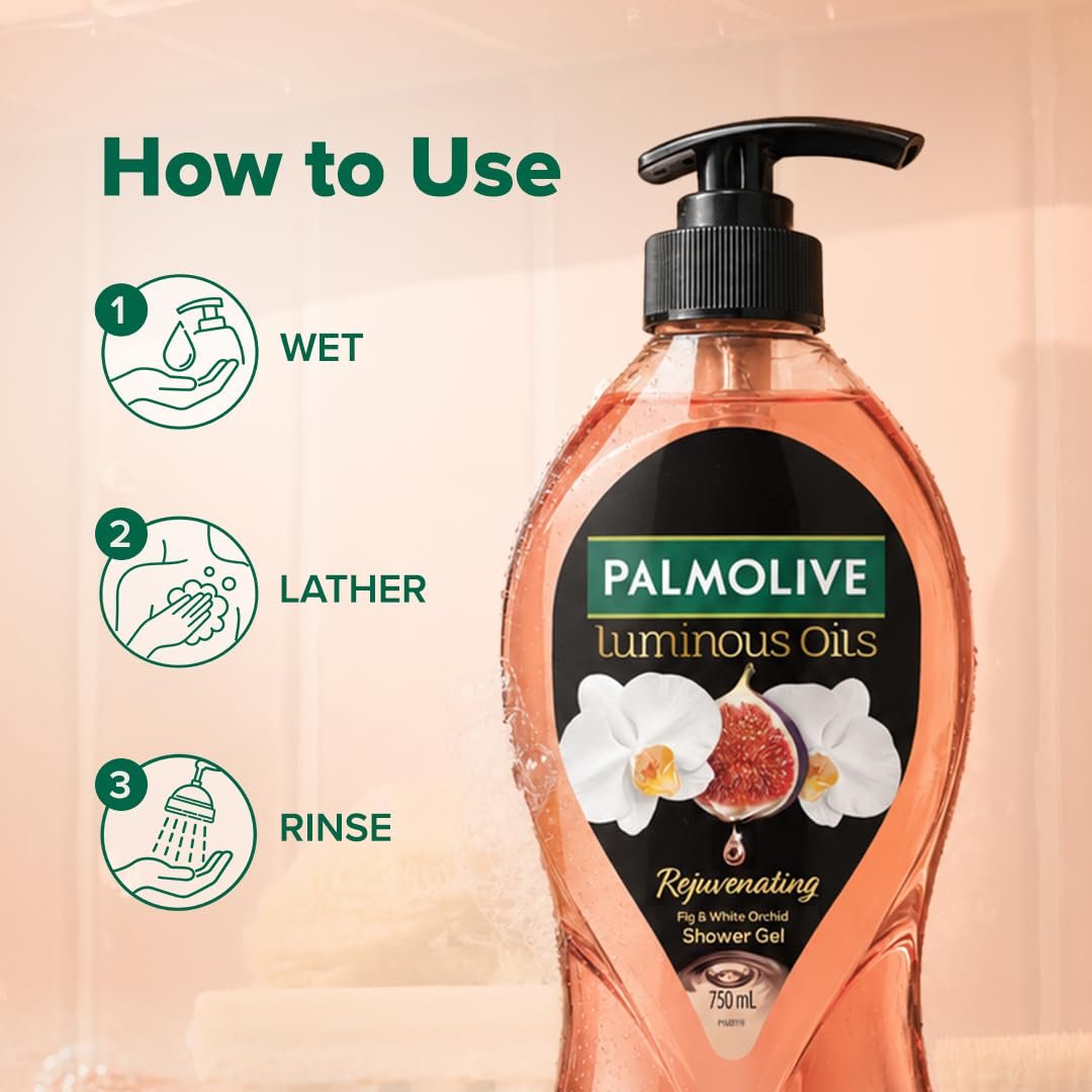 Palmolive Luminous Oil Rejuvenating Body Wash,750ml Pump Bottle, 100% Natural Fig Oil & White Orchid Extracts For Soft & Radiant Skin, PH Balanced Bodywash, Free Of Parabens And Silicones thumbnail