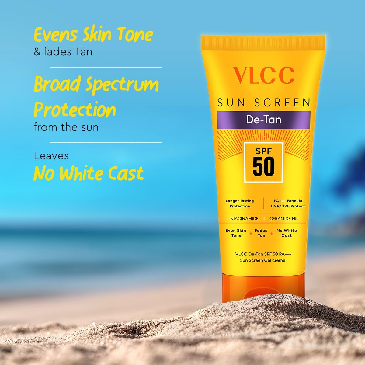 VLCC De-Tan SPF 50 PA+++ Sunscreen Gel Crème- 50g - Detans, Enhances Glow, Protects from UVA, UVB Rays, Help Reduce Dark Patches. thumbnail
