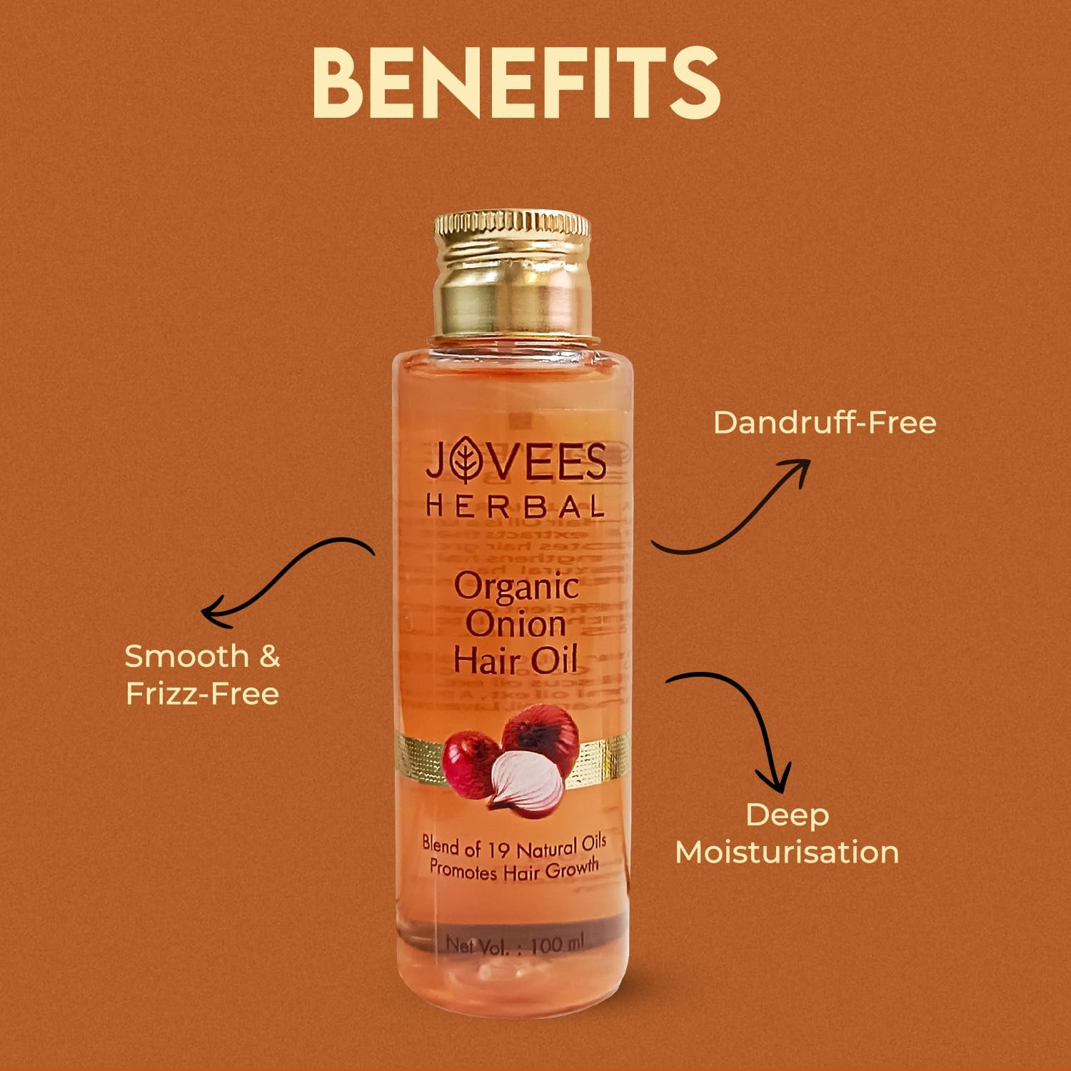 Jovees Herbal Organic Onion Hair Oil 100ML | Controls Hair Fall, Promotes Growth | Contains Onion Seed Oil, Olive oil, Sesame oil, Almond oil | Suitable for All Hair Types thumbnail