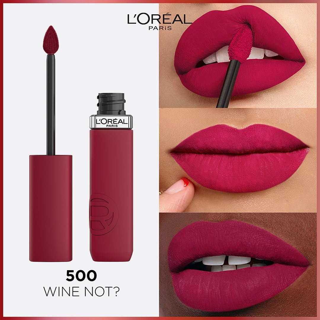L'Oreal Paris Infallible Matte Resistance Liquid Lipstick, 500 Wine Not | 16H Transfer-Proof Matte Liquid Lipstick, Infused with Hyaluronic Acid, Weightless Velvet Finish, Smudge-Proof thumbnail