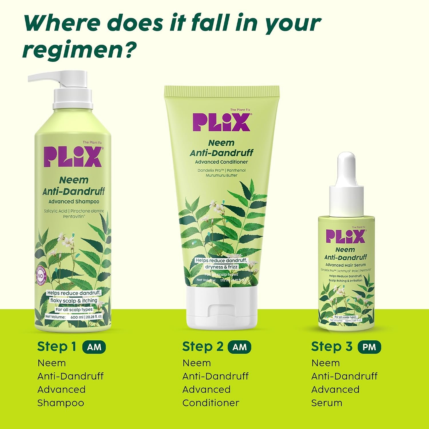 PLIX - THE PLANT FIX Neem Anti-Dandruff Advanced Shampoo | Piractone Olamine & Pentavitin® | Reduces Dandruff | Soothes Itchy Scalp | Moisturizes Scalp | Paraben & Sulphate Free |  600ml thumbnail