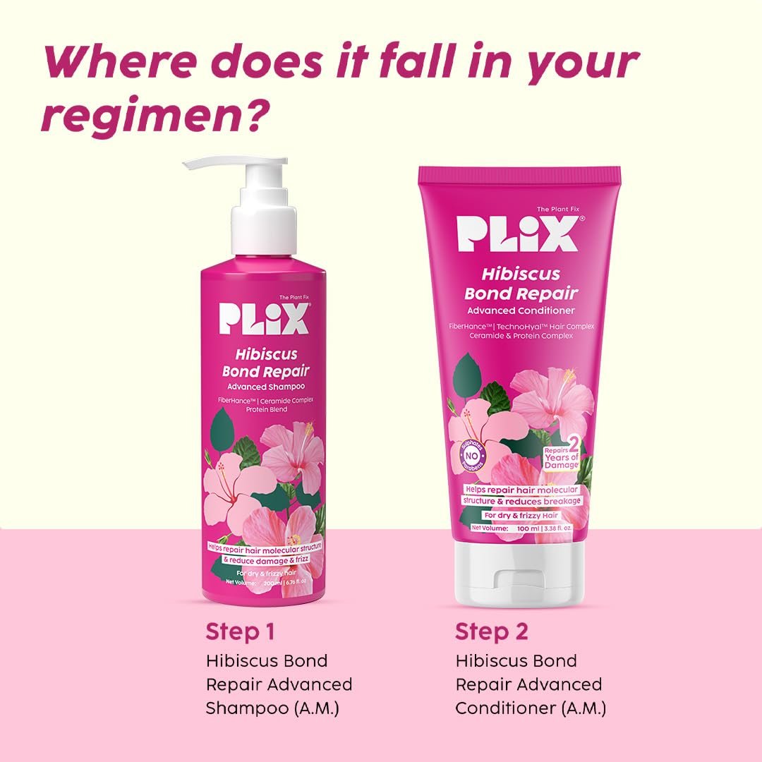 PLIX - THE PLANT FIX Hibiscus Bond Repair Advanced Conditioner | Repairs Hair Molecular Structure & Reduces Breakage with FiberHance™ & TechnoHYAL Hair Complex |Nourishes Deeply | 100ml thumbnail
