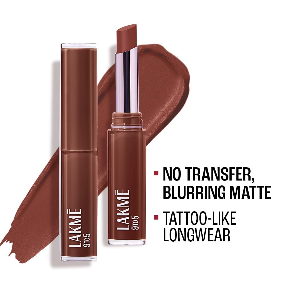 Lakme 9to5 Lip Tattoo Matte Slim Stick, Brownie Point, 2g, for Intense Color and Full Coverage, with Bakuchiol and Vitamin E, Smudgeproof and Waterproof, Long-Lasting Lipstick for Women thumbnail