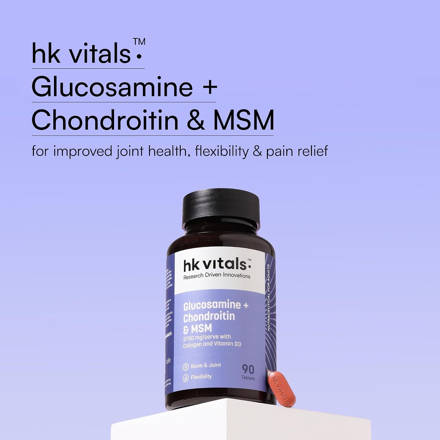 hk vitals Glucosamine + Chondroitin & MSM, 90 Tablets 3750mg with Collagen & Vitamin D3 | Supports Bone & Joint Health thumbnail
