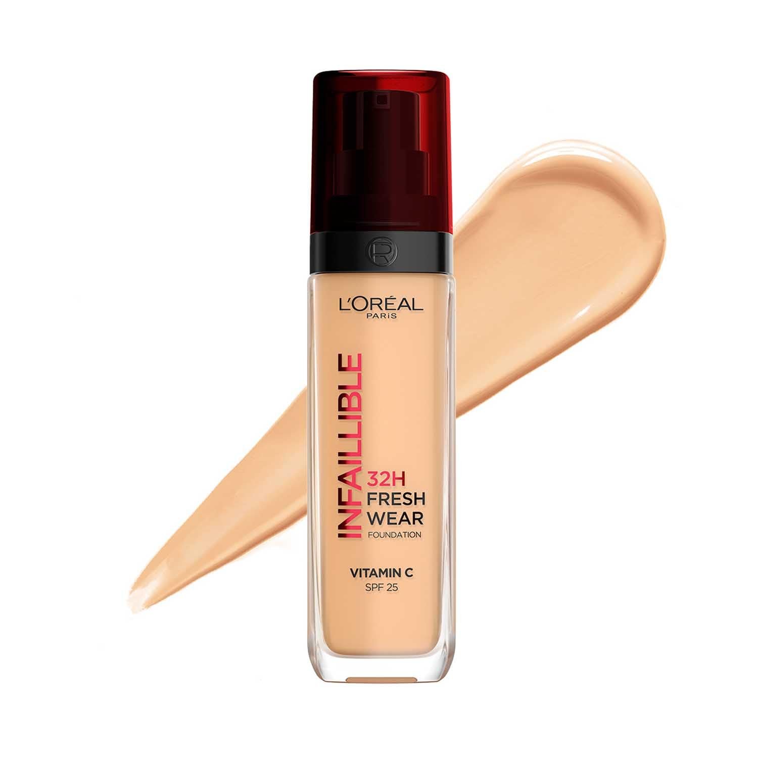 L'Oreal Paris Infallible 32H Fresh Wear Liquid Fdt, 250 Radiant Sand 32H Fresh Wear Liquid Foundation, Transfer-Proof, Sweat-Proof, Lightweight Breathable Texture, Full Coverage, Vitamin C