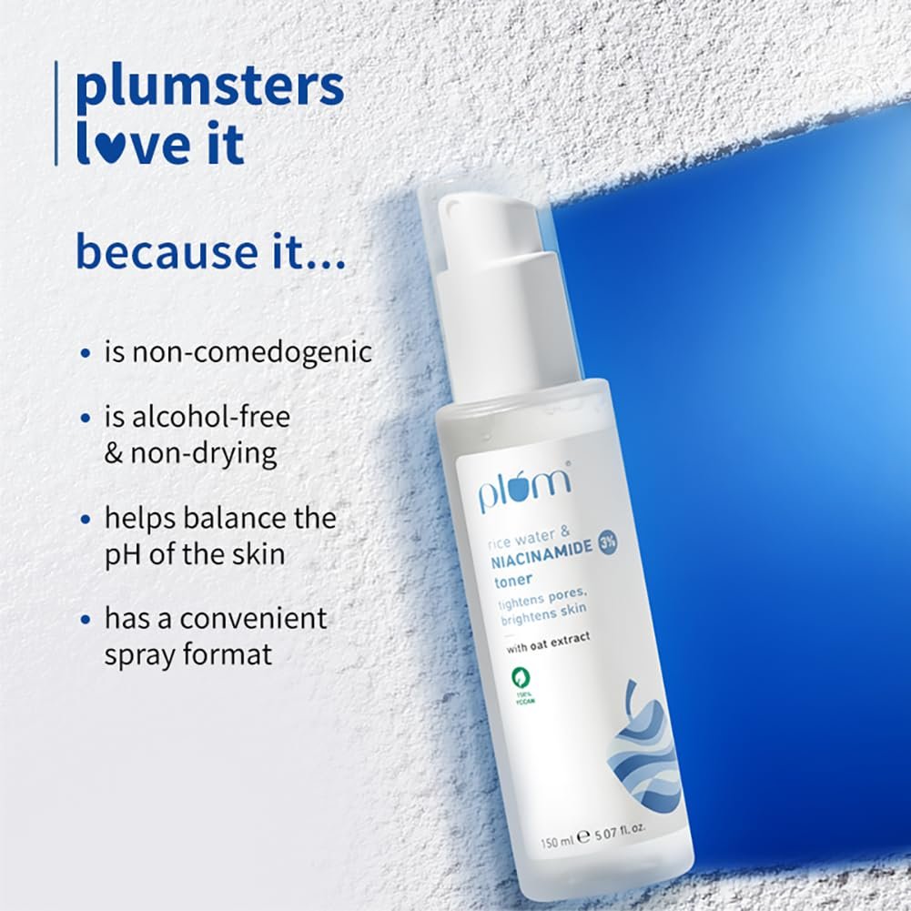 Plum 3% Niacinamide & Rice Water Face Toner | Alcohol-Free Toner for Oily Acne Prone Dry Combination Skin | Women & Men | 150ml thumbnail