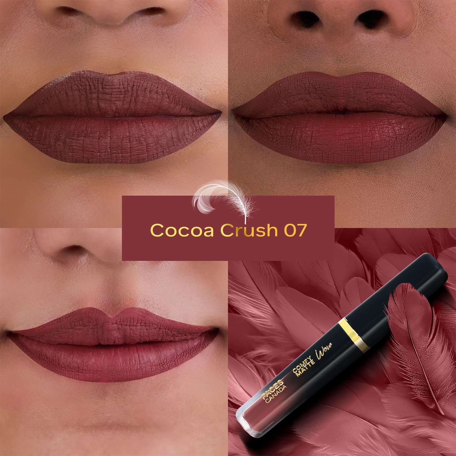FACES CANADA Comfy Matte Wow Liquid Lipstick - Cocoa Crush 07 (Brown) 3.8ml | One Swipe Application | Highly Pigmented | Comfortable Wear | Glides Smoothly | Long Lasting thumbnail