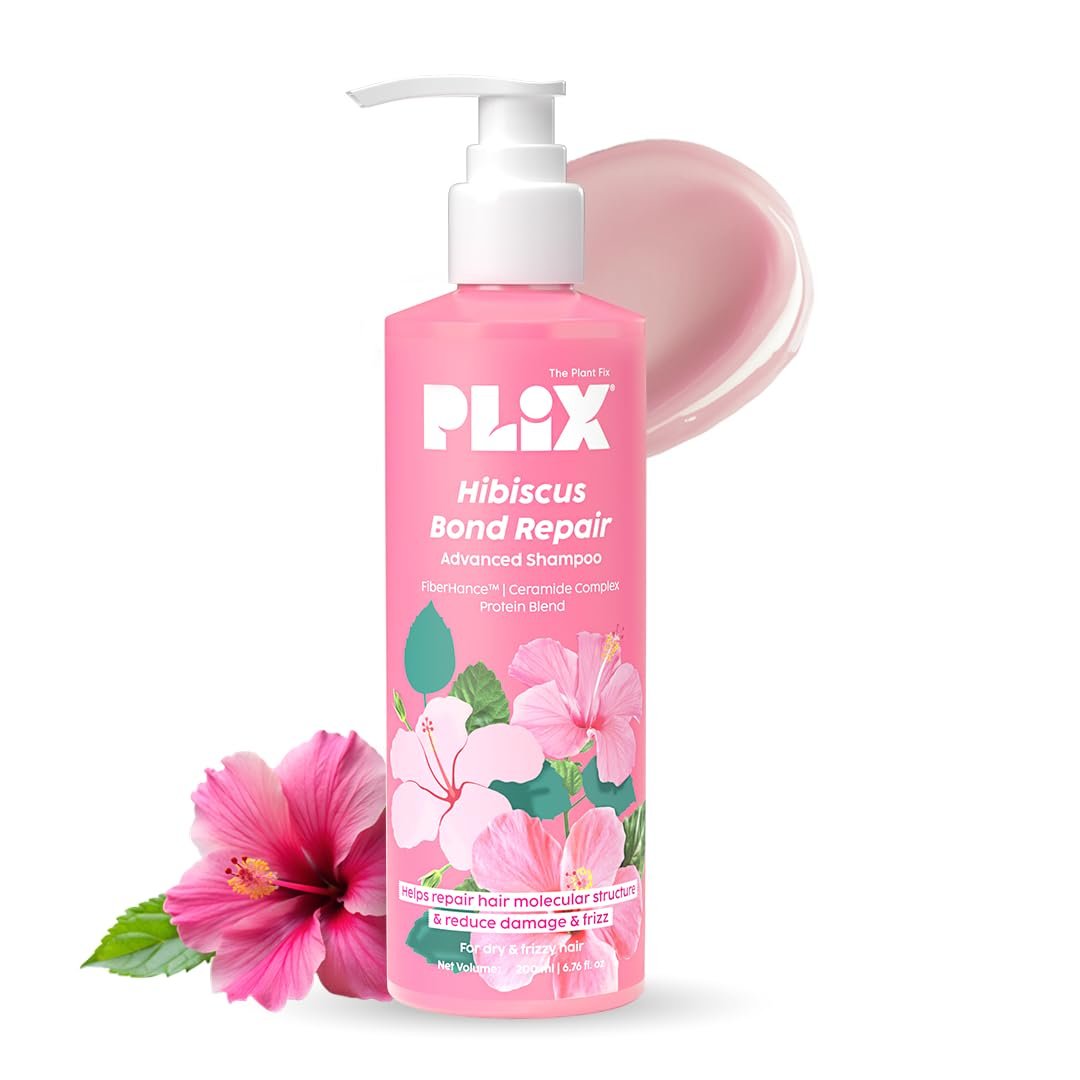PLIX - THE PLANT FIX Hibiscus Bond Repair Advanced Shampoo For Damaged, Frizzy Hair - 200Ml | Repair Hair Molecular Structure | Fiberhance & Hibiscus Extract | Men & Women