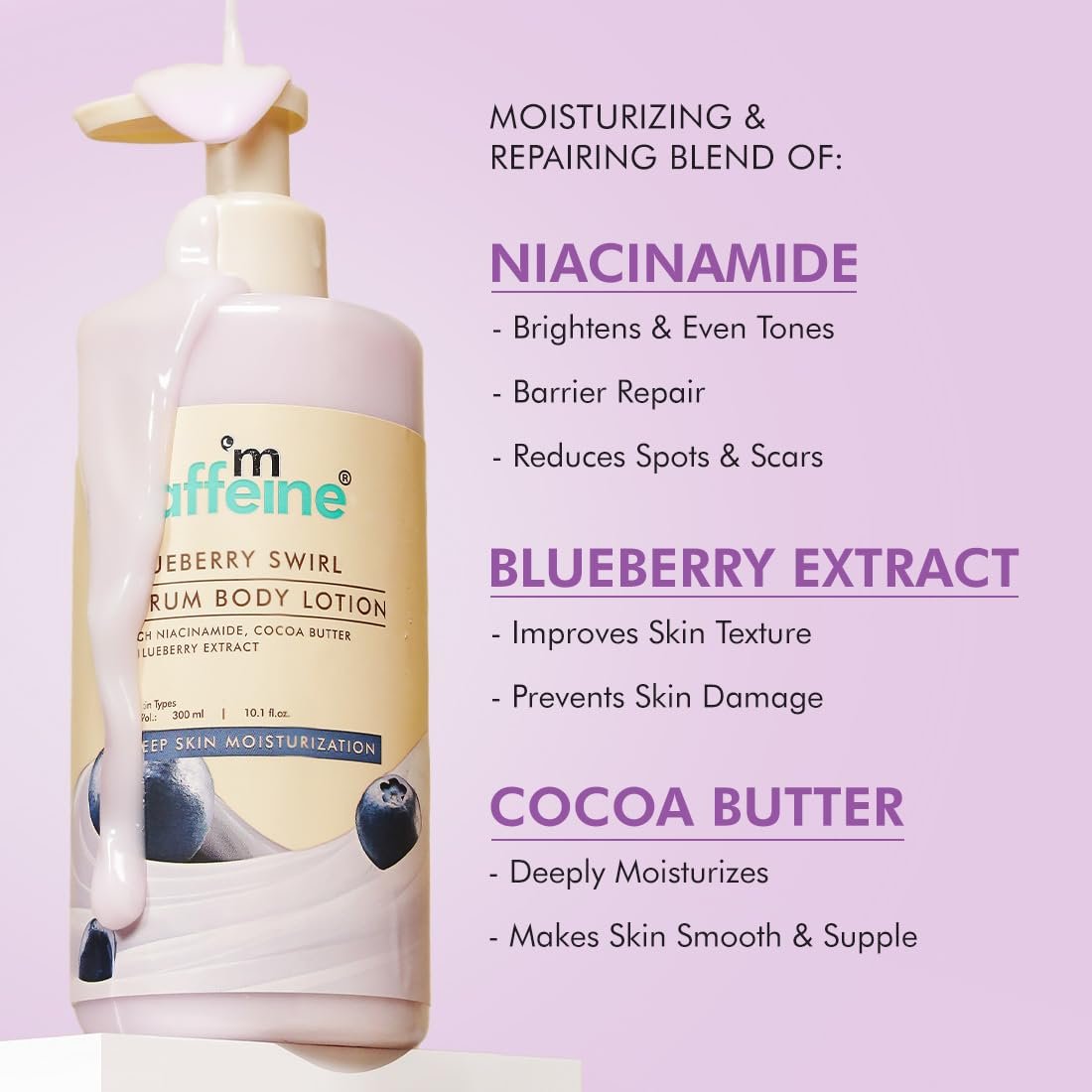 mcaffeine Blueberry Swirl Serum Body Lotion For Women And Men | Dry Skin | Lightweight Moisturizer, Non-Greasy & Non-Sticky |  Soft & Smooth Lotion For All Skin - 300ml thumbnail