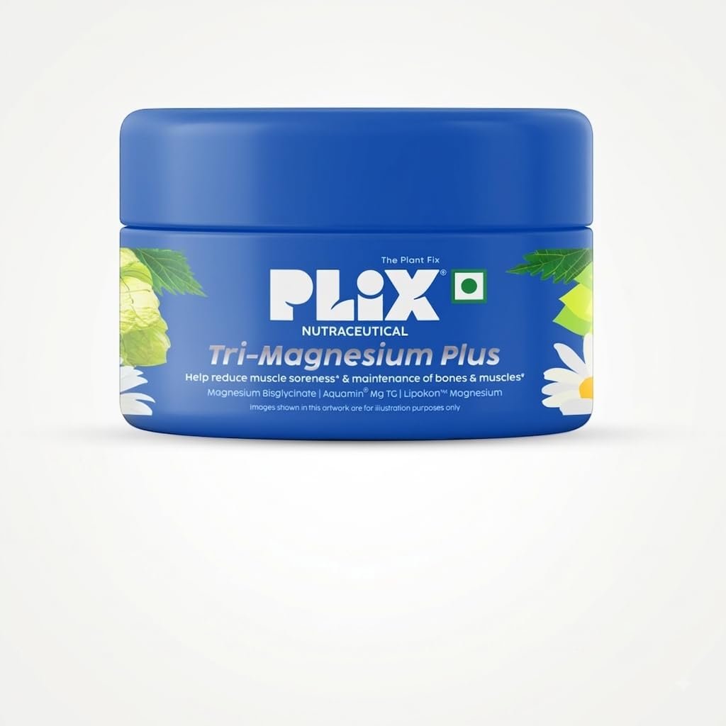 PLIX THE PLANT FIX Tri-Magnesium Plus Tablets | Bis-Glycinate & Chamomile Extract | 440mg Elemental Magnesium | High Absorption for Sleep, Muscle Recovery & Relaxation | 60 Tablets thumbnail