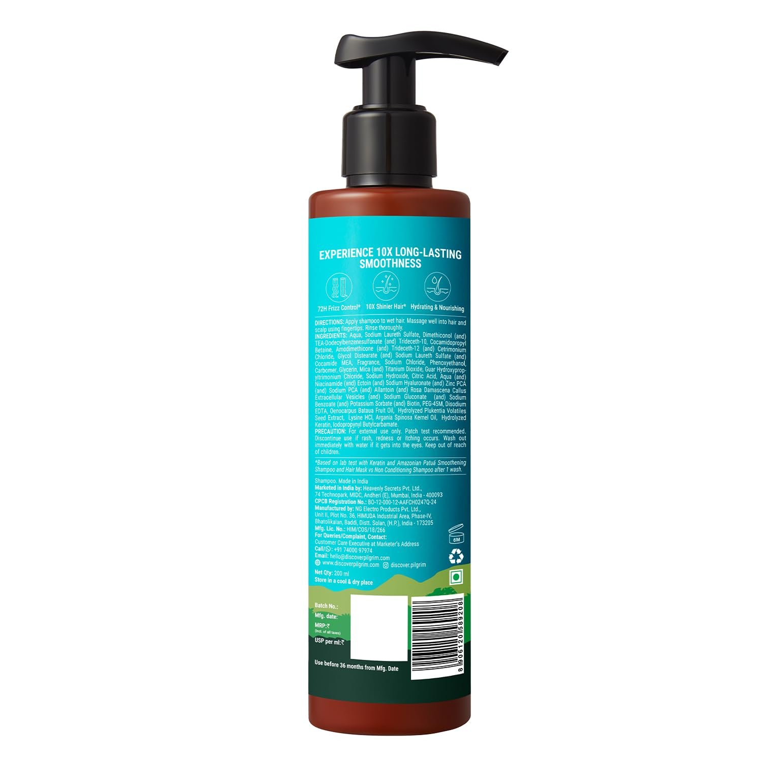 Pilgrim Patua & Keratin Hair Smoothening Shampoo for Frizzy Hair - 200ml 72H Frizz Control with Keratin, Adds Shine, Smoothens Frizz with Amazonian Patua, Softens Dry Hair thumbnail