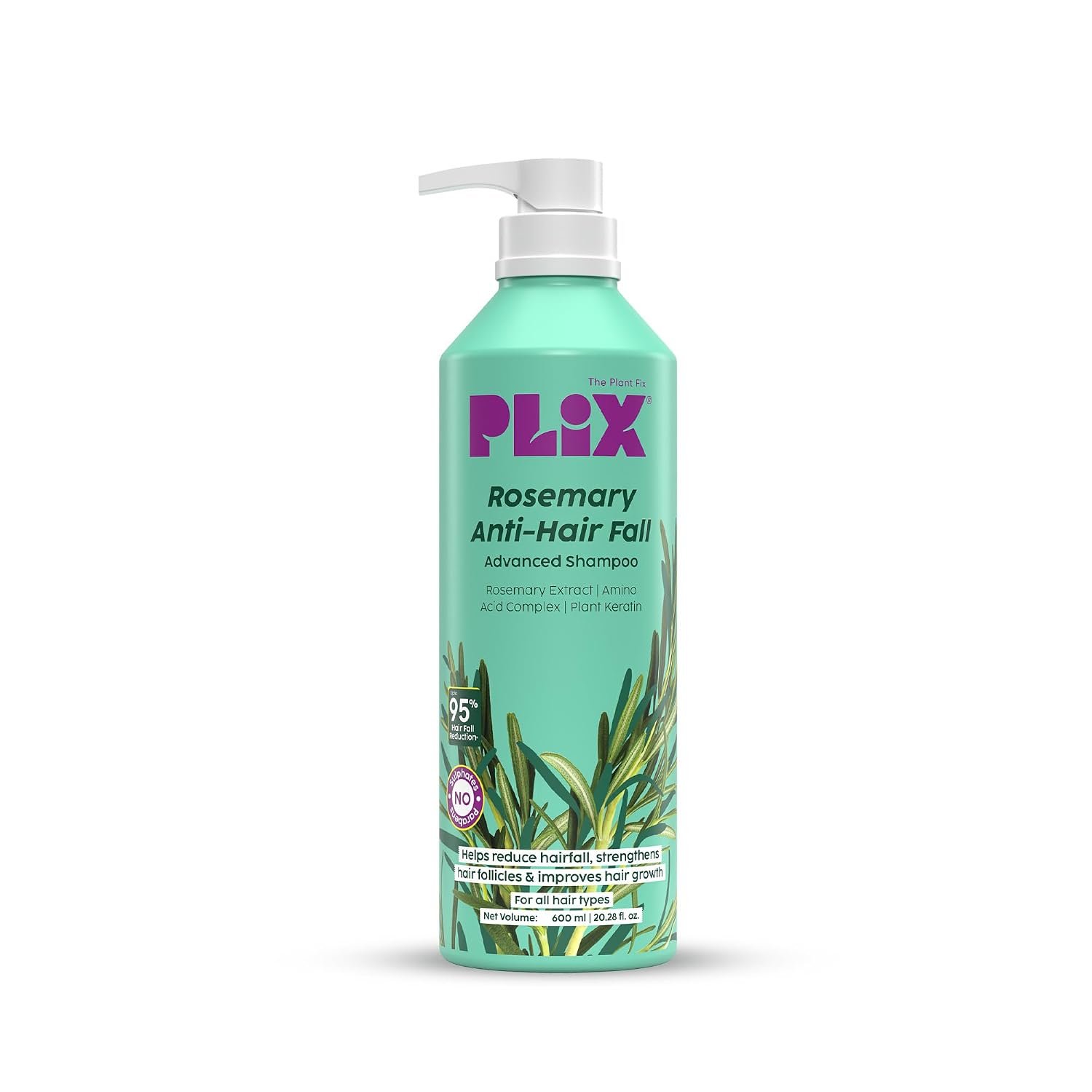 PLIX - THE PLANT FIX Rosemary Advanced Anti Hair Fall Shampoo | Reduces Hairfall & Promotes Hair Growth | Gently Cleanses | All Hair Types | Men & Women | Sulphate & Paraben Free | 600ml
