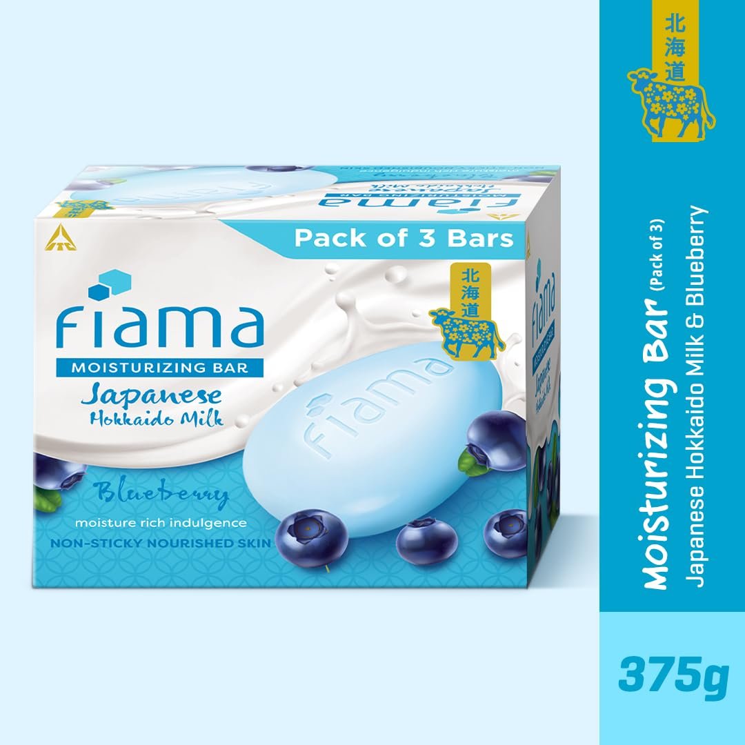 Fiama Skin Barrier Strengthening Moisturizing Soap Bar 125gx3 | Clinically Proven | With Pro-Ceramides | Blue Berry & Japanese Hokkaido Milk Celebration Pack of 3, thumbnail