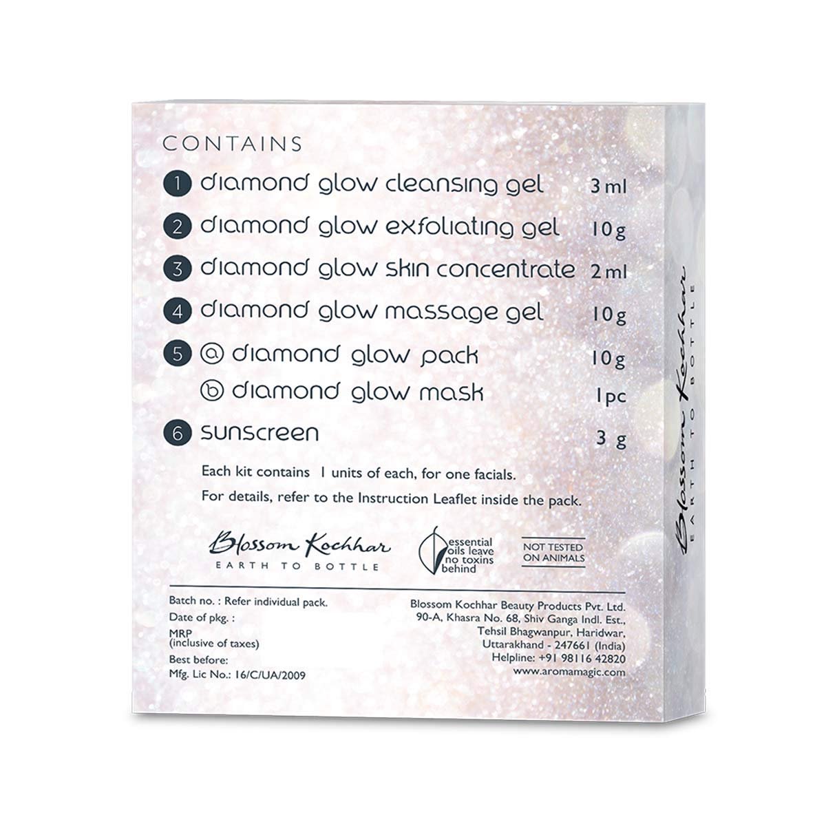 Aroma Magic 6 step Diamond Glow Facial Kit Set | Rejuvenates skin, restoring radiance & softness | Mint & Neem Extract, Vitamin E, Aloe Vera | All Skin | 5 Single Use Kit | Pack of 1 thumbnail