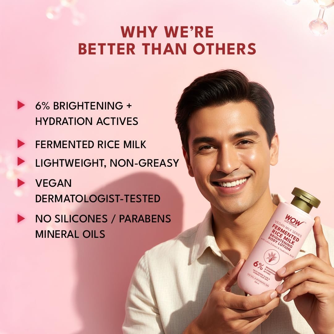WOW Skin Science Fermented Rice Milk Brightening Body Lotion for Dull and Dehydrated Skin | 6% Brightening and Hydration Actives | Lotus Extract, Hyaluronic Acid, Shea Butter, Collagen 275ml thumbnail