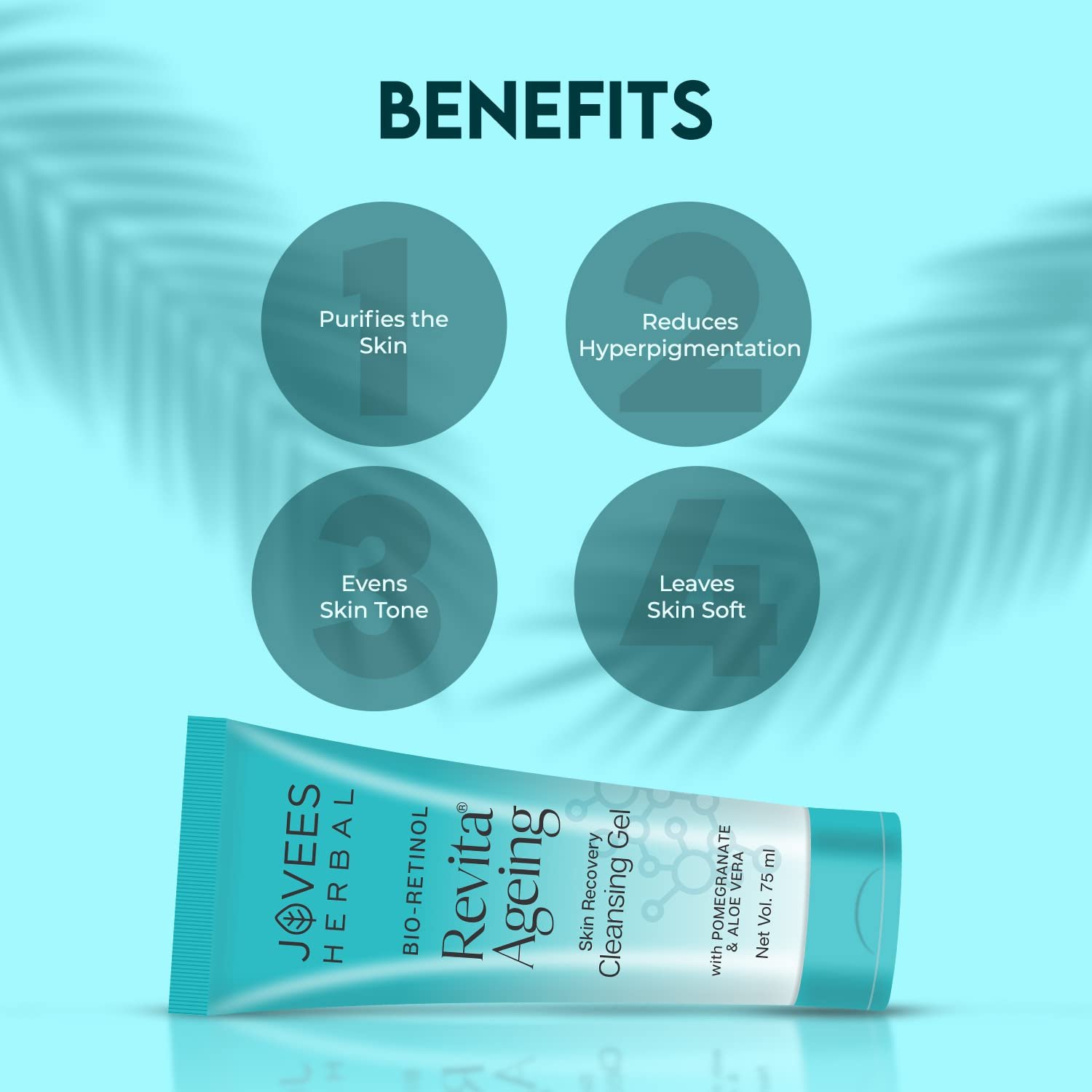 Jovees Herbal Bio-Retinol Revita Ageing Cleansing Gel To Reduce Fine Lines & Wrinkles 75ml thumbnail
