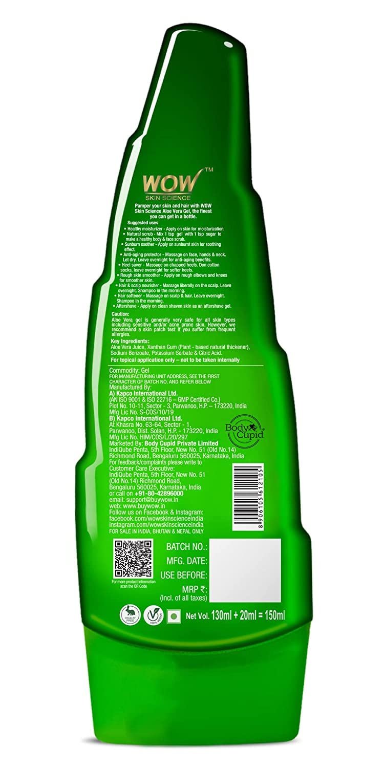 WOW Skin Science 99% Pure Aloe Vera Gel for Face, Skin & Hair - 150ml | Ultimate Gel For Glowing Skin | For Both Men and Women thumbnail