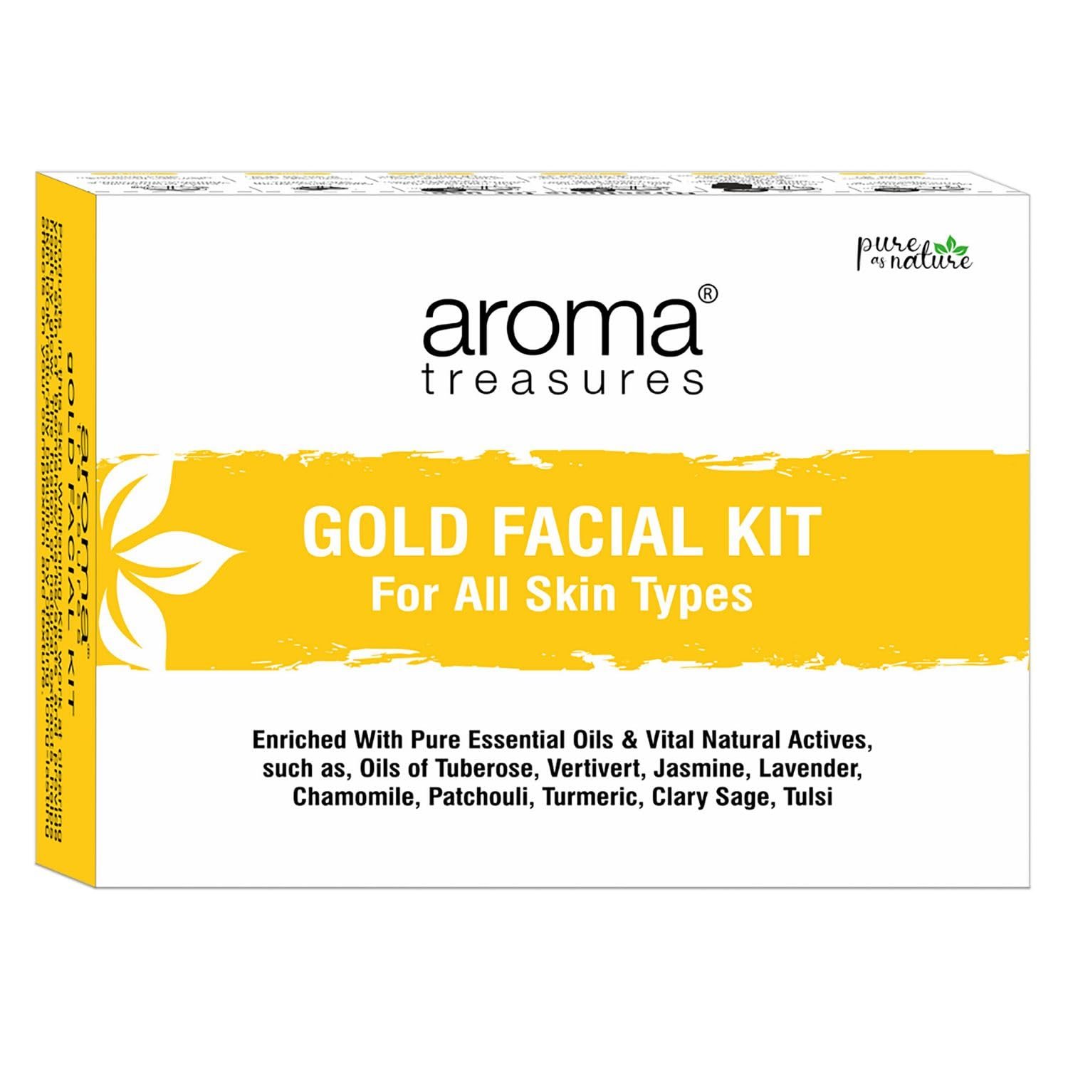 Aroma Treasures Gold Facial Kit (30g/ml) | With 24K Gold Leaf, Turmeric, Lavender & Jasmine Oils | Paraben-Free, Cruelty-Free | Instant Glow, Deep Cleansing & Skin Brightening