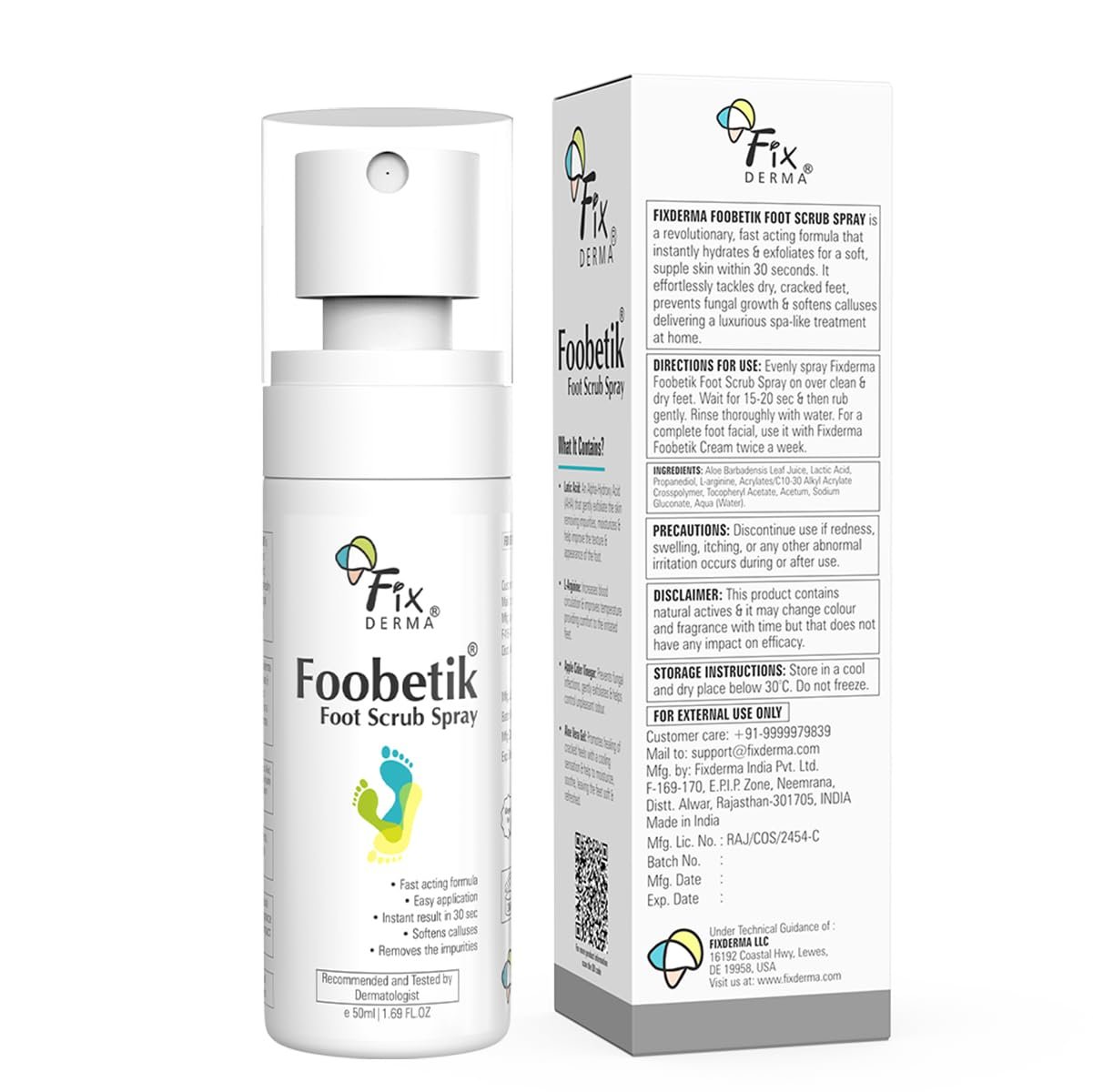 Fixderma Foobetik Foot Scrub Spray with Lactic Acid | 30 sec Foot Facial Spray | Foot Scrubber for Dead Skin | Callus Remover Spray | Heel Scrubber for Feet|Instantly Smooth & Soft Feet 50ml thumbnail