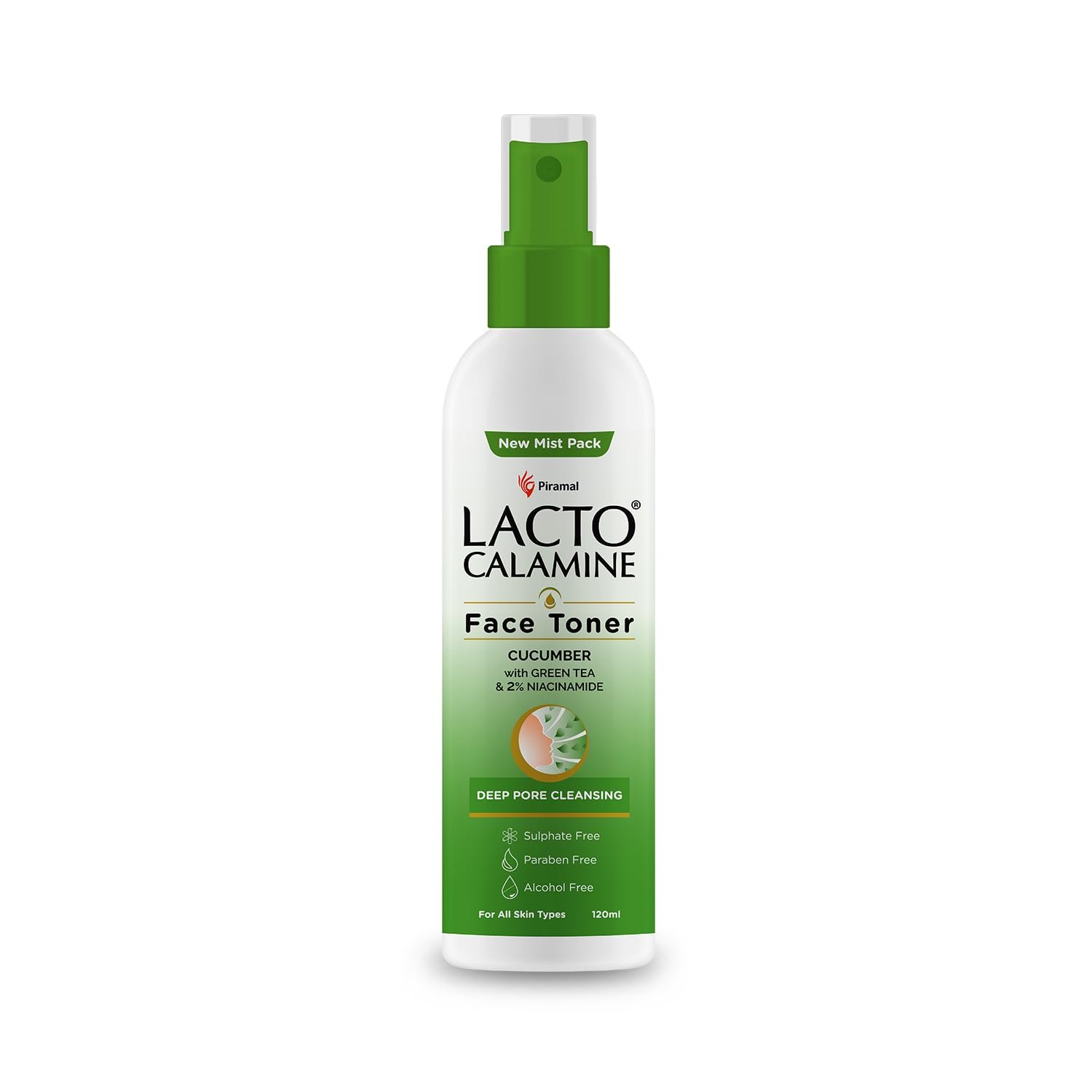 Lacto Calamine Face Toner With Cucumber | 120ml | Deep Pore Cleansing | Open Pores Tightening with Green Tea & 2% Niacinamide For Cool & Hydrated Skin |