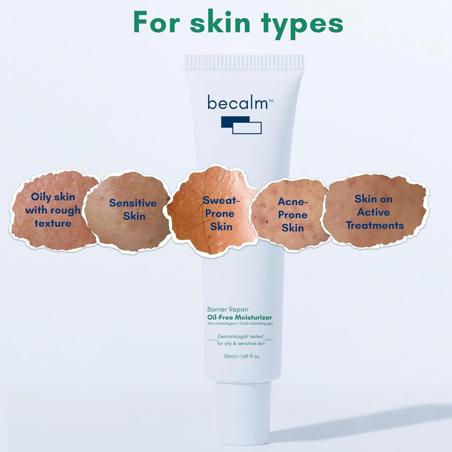 Becalm Barrier Repair Oil Free Moisturizer for Oily Skin & Sensitive Skin | Non-Comedogenic, Fast-Absorbing & Fungal-Acne-Prone Friendly | Ceramides, Prebiotics, Centella and Panthenol | thumbnail