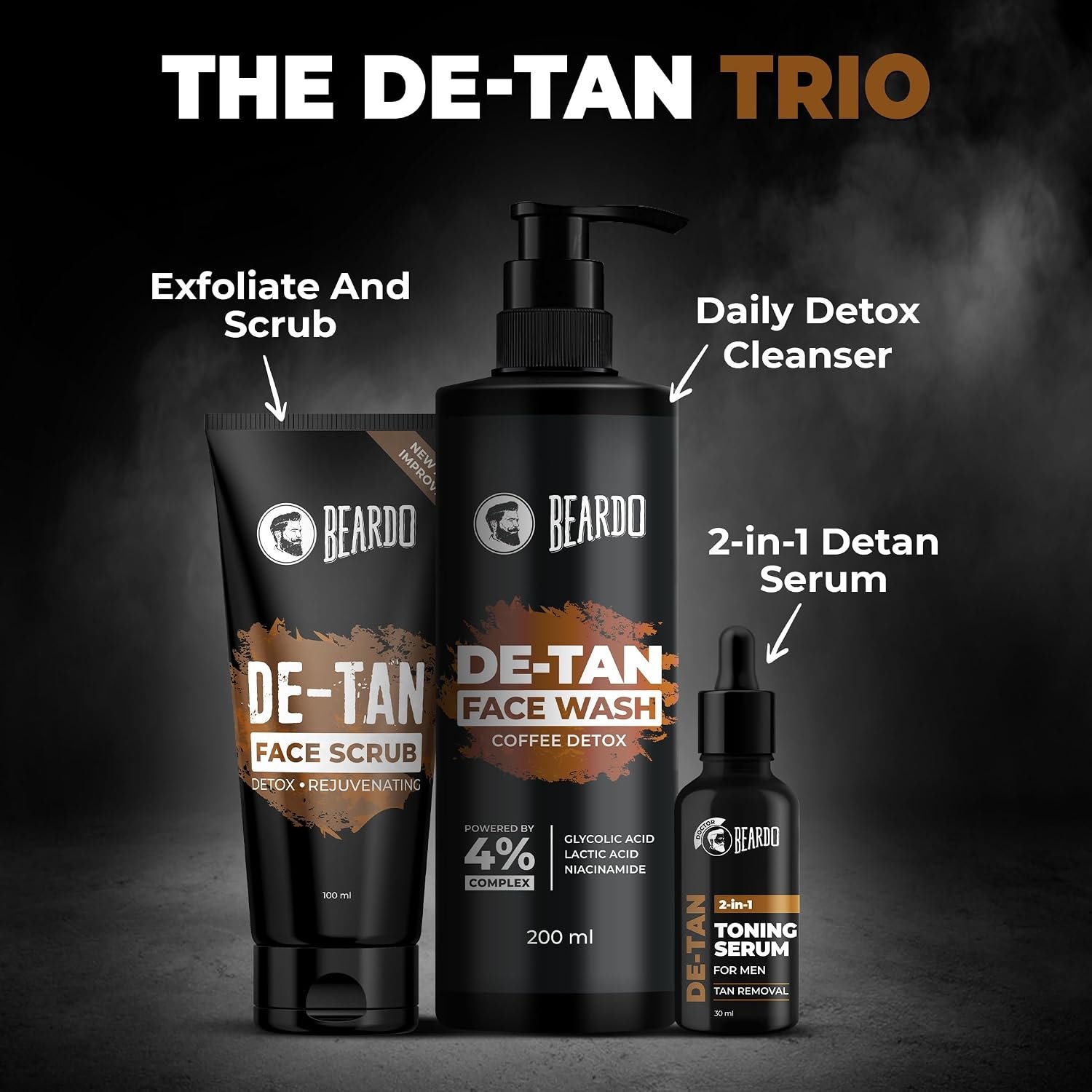 BEARDO DeTan Face Wash for Men, 200ml | Helps to Reduce Tan,Reduce Dark Sports & Pigmentation | thumbnail