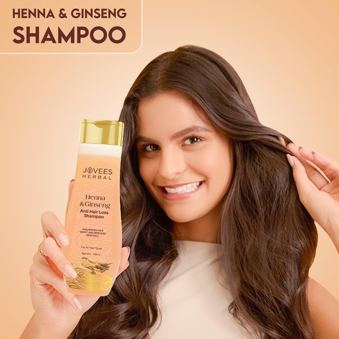 Jovees Herbal Henna & Ginseng Anti Hair Fall Shampoo | Controls Hair Fall & Promotes Hair Growth | Enriched With Henna, Ginseng & Amla Extract | Suitable for All Hair Types | 300ml thumbnail