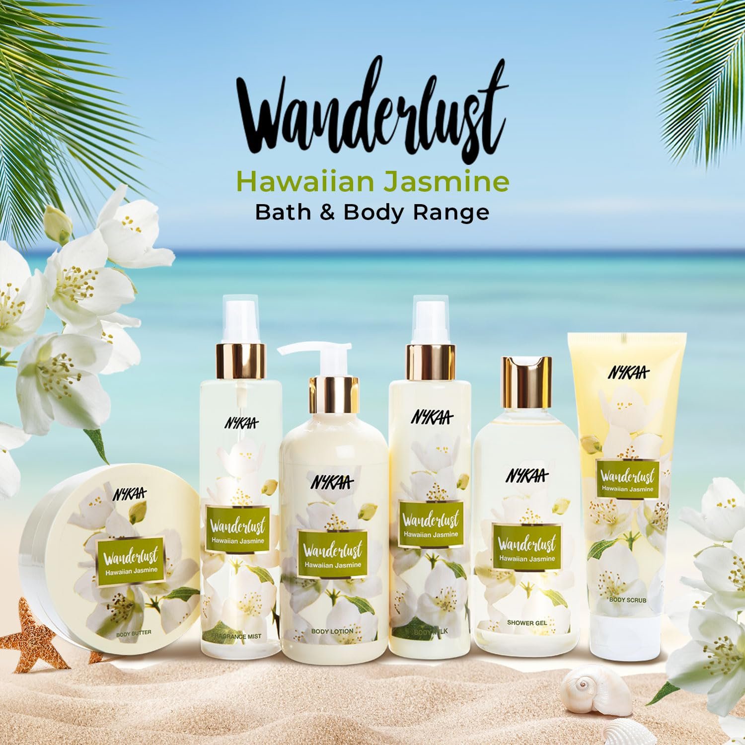 Wanderlust Hawaiian Jasmine Shower Gel, 300 ml| Nourishes & Hydrates| Gentle Cleanser| Sweet Smell of Hawaiian Jasmine|Enriched With Aloe Vera| Paraben-Free, Vegan Formula| thumbnail