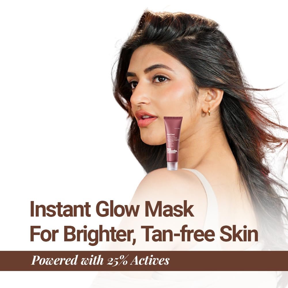 Be Neude FaceTime Instant Brightening Glow Face Mask 15ml – De-Tan Milk Face Pack with Yogurt Filtrate, Orange Oil & Kojic Acid for Glowing Skin, Blackhead Removal, Anti-Pigmentation | thumbnail