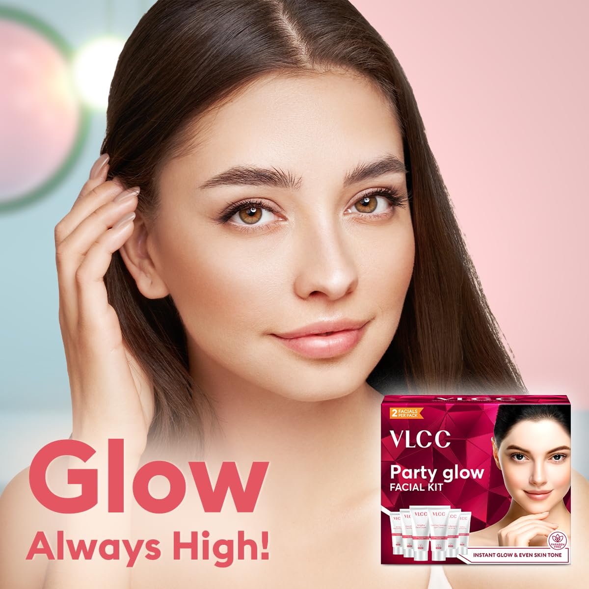 VLCC Party Glow Facial Kit - 60g | Intense Glow For Clear, Bright Skin | Special Occasion at Home Facial | With Indian Berberry, Saffron, Mulberry, and Hazlenut thumbnail