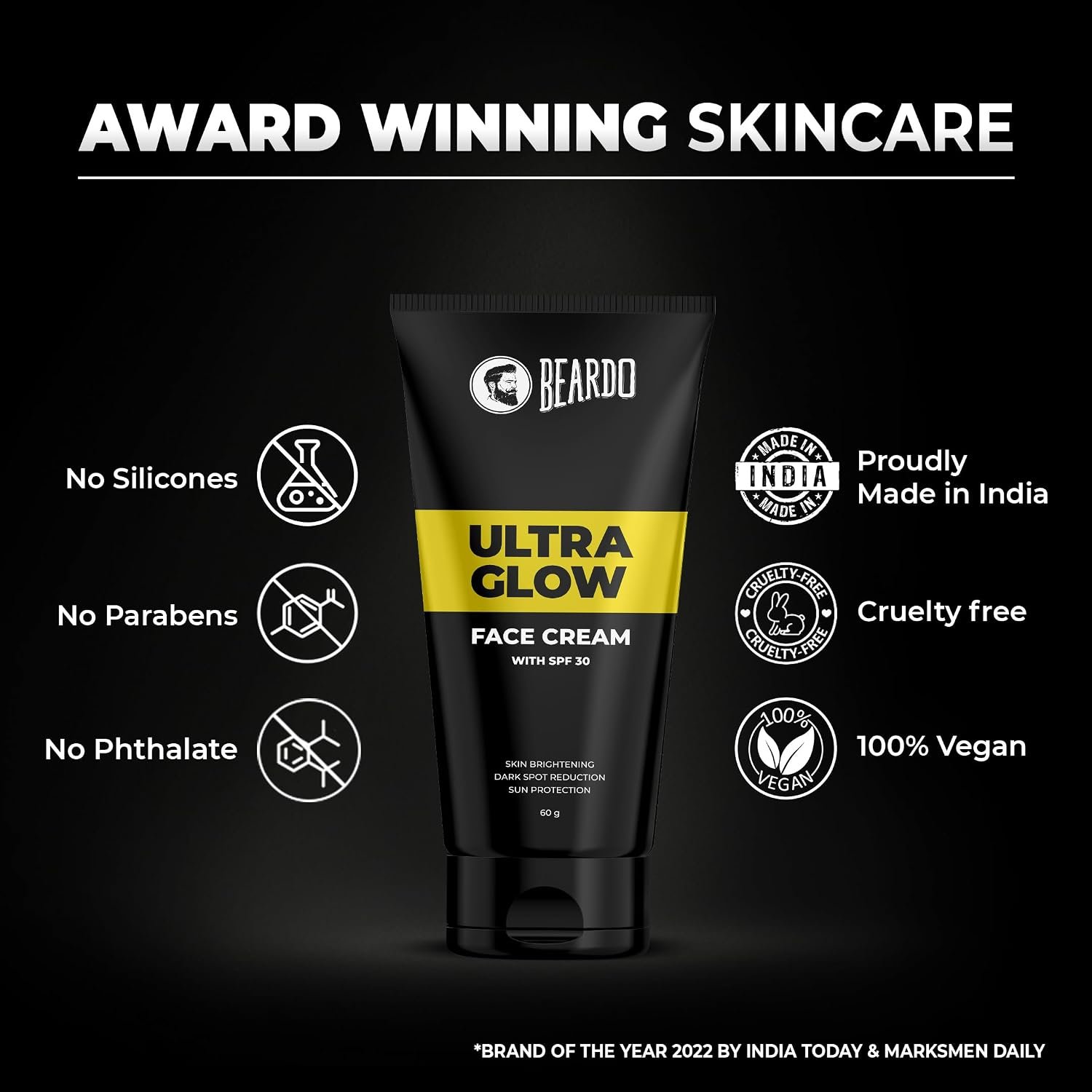 Beardo Ultraglow All in One Face Cream For Men with SPF 30, 60g | Aloe Vera With Vitamin E for Skin Brightening & Dark Spots Reduction thumbnail
