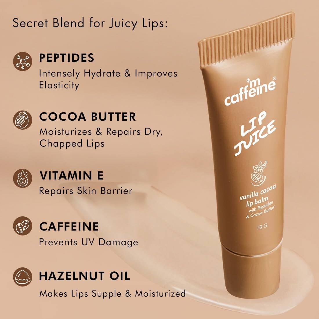 mCaffeine Lip Juice Vanilla Cocoa Lip Balm | 24 hrs Moisturization | Sweet Vanilla Flavor | With Peptides, Cocoa Butter & Vitamin E | Heals Dry & Chapped Lips | Lip Balm For Men & Women - 10 thumbnail