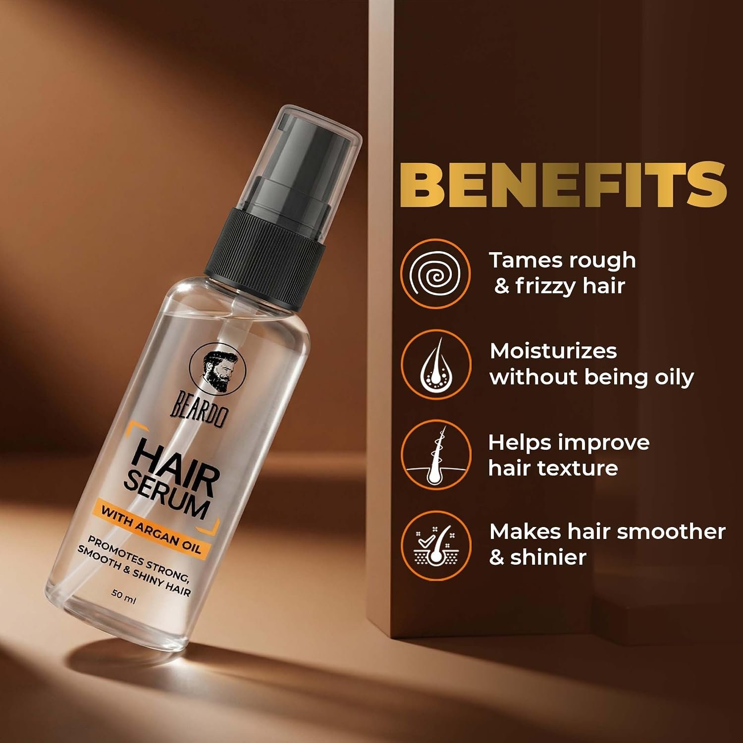 Beardo Hair Serum 50ml for Instant Shine & Anti-frizz with Argan Oil, Made for Men's Hair, Frizz-Free Hair Serum for Men thumbnail