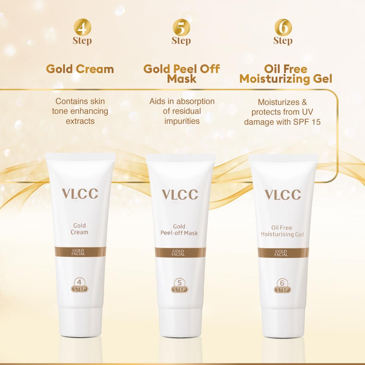 VLCC Gold Facial Kit, Bright & Glowing Skin - 60g | Pamper your Skin for a Luminous Glow | Parlour Glow with 24K Gold Bhasma, Rose Extracts, Turmeric & Aloe Vera. thumbnail