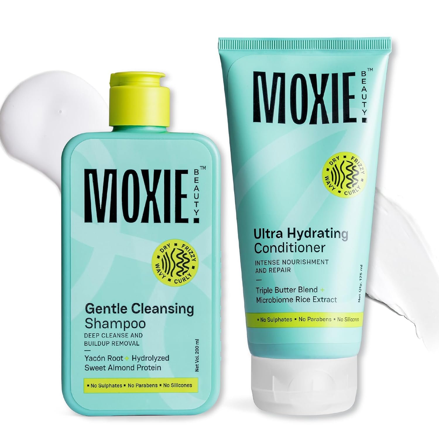 Moxie Beauty Shampoo and Conditioner | Rinse and Shine Duo 200 ml + 175 ml 1.5x stronger hair | Paraben & sulfate free | Gentle Cleansing Shampoo + Ultra Hydrating Conditioner