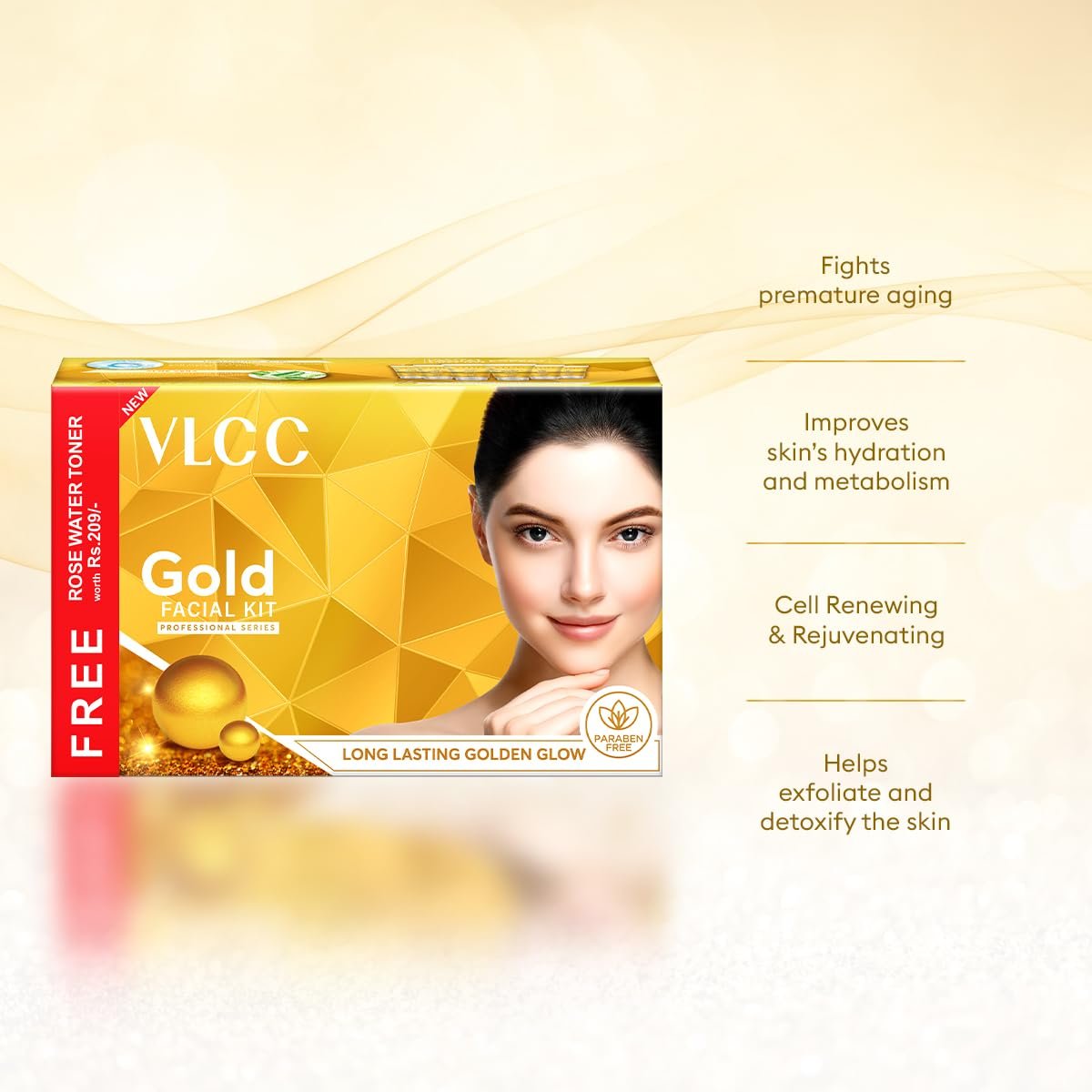VLCC Gold Facial Kit with FREE Rose Water Toner - 300g + 100ml | 24K Colloidal Gold And Aloe Vera At Home Facial Kit thumbnail