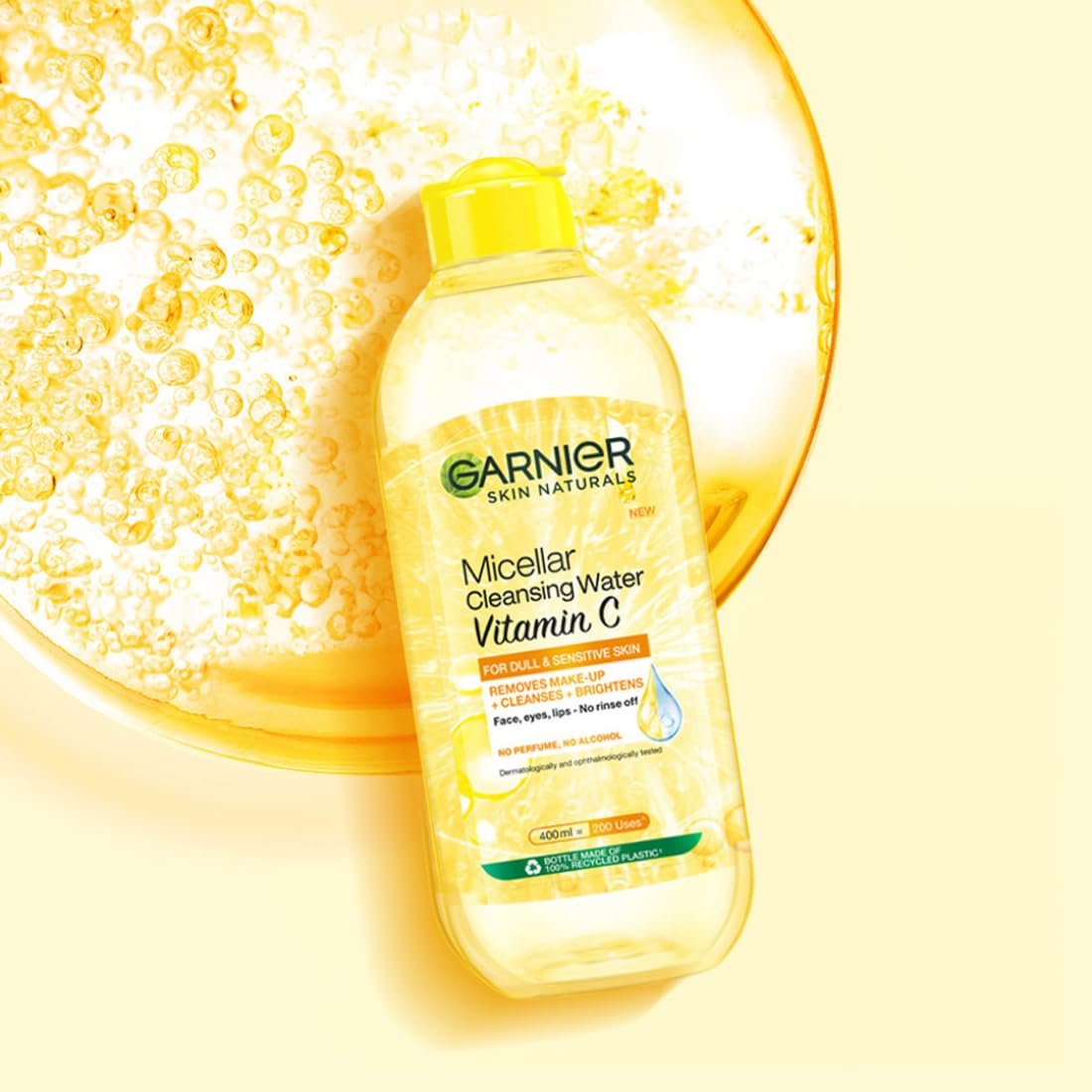Garnier Vitamin C Micellar Cleansing Water- For Bright Skin, 125ml Removes up to 100% of makeup alongside dirt and impurities without over-drying your skin | thumbnail