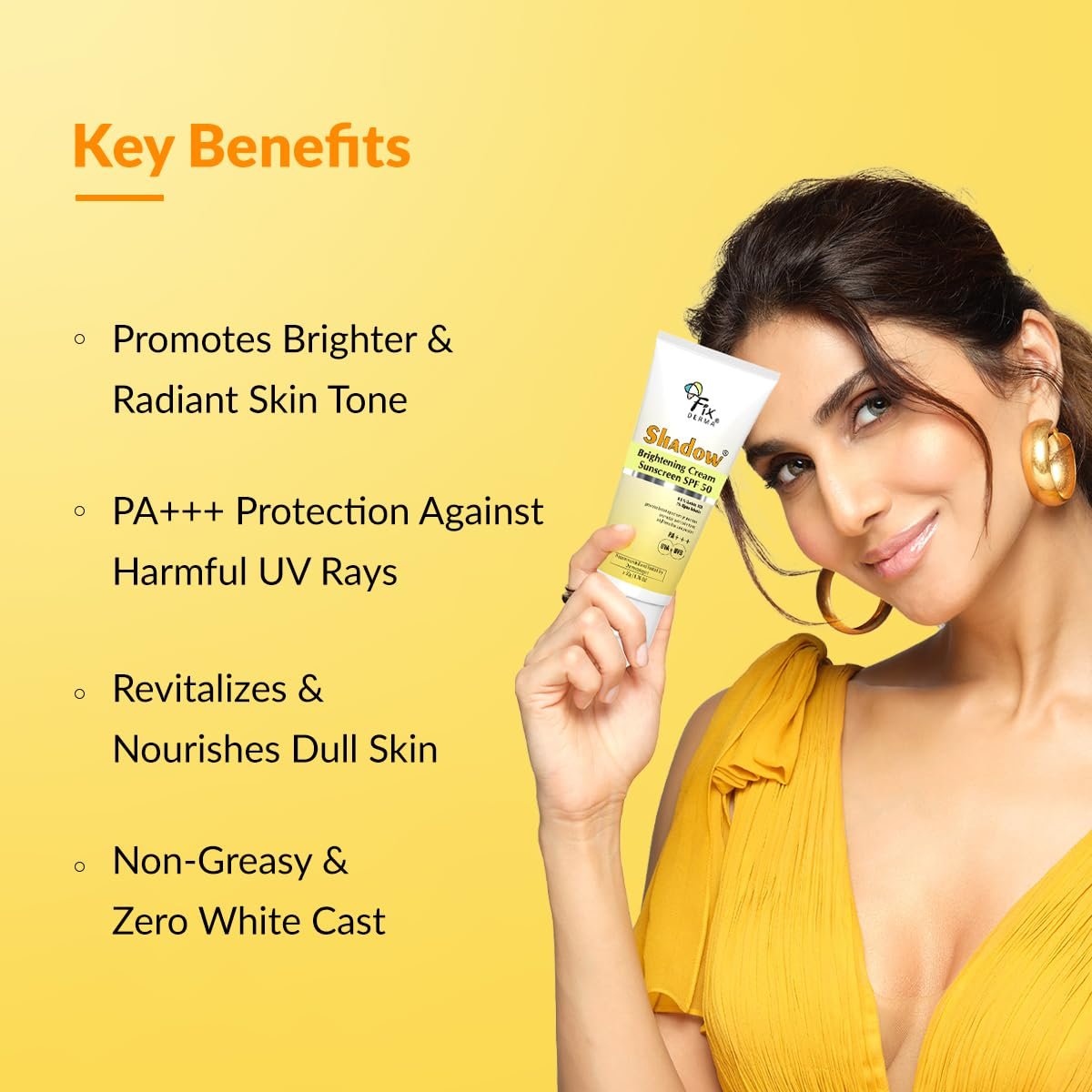 Fixderma Shadow Brightening Sunscreen SPF50 PA+++ with 1% Alpha Arbutin | UVA/UVB, Broad Spectrum Protection | Reduce Tan & Brightens the Complexion | Lightweight, No White Castb- 50GM thumbnail