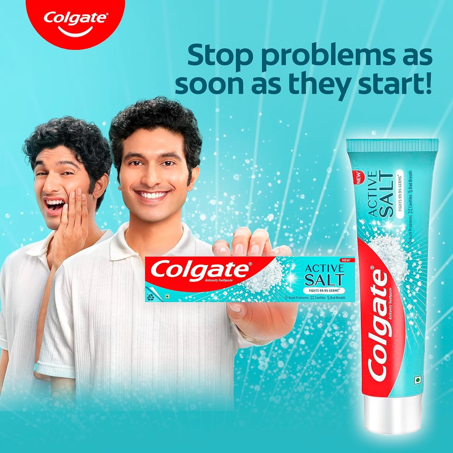 Colgate Active Salt Toothpaste, Germ Fighting Toothpaste for Healthy Gums and Teeth, Tooth Decay Prevention, Gum Protection, Eliminates Bad Breath, Plaque Removal (300g/200g X 1 and 100g X 1 thumbnail