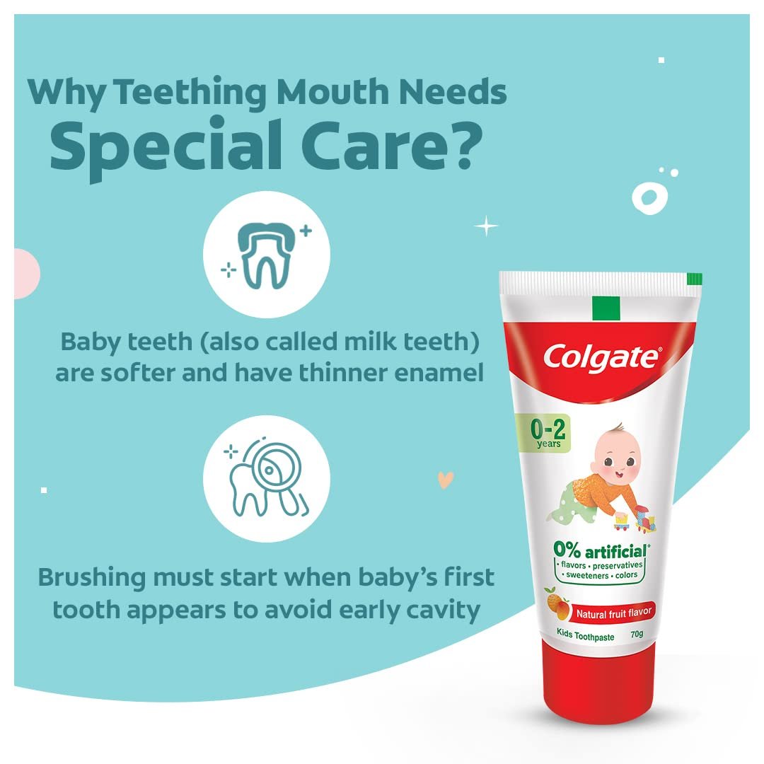 Colgate Toothpaste For Kids Cavity Protection (0-2 Years), Natural Fruit Flavour Tooth Paste, Sls & Fluoride Free - 70G Tube thumbnail