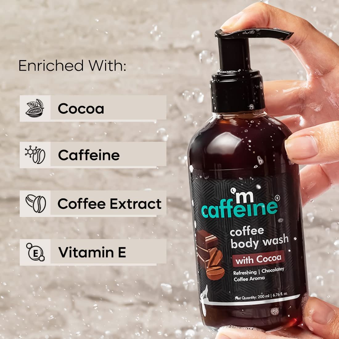 mCaffeine Coffee Body Wash with Cocoa | De-Tan & Deep Cleansing | Enriched with Vitamin E & in Energizing Aroma of Chocolate | Shower Gel | 200ml thumbnail