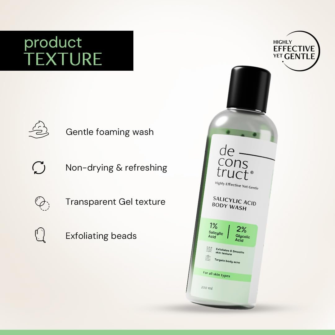 Deconstruct 1% Salicylic Acid Body Wash with 2% Glycolic Acid | Prevents Body Acne, Rough & Bumpy skin | Deeply cleanses skin | Shower gel for Women & Men- 200ml thumbnail