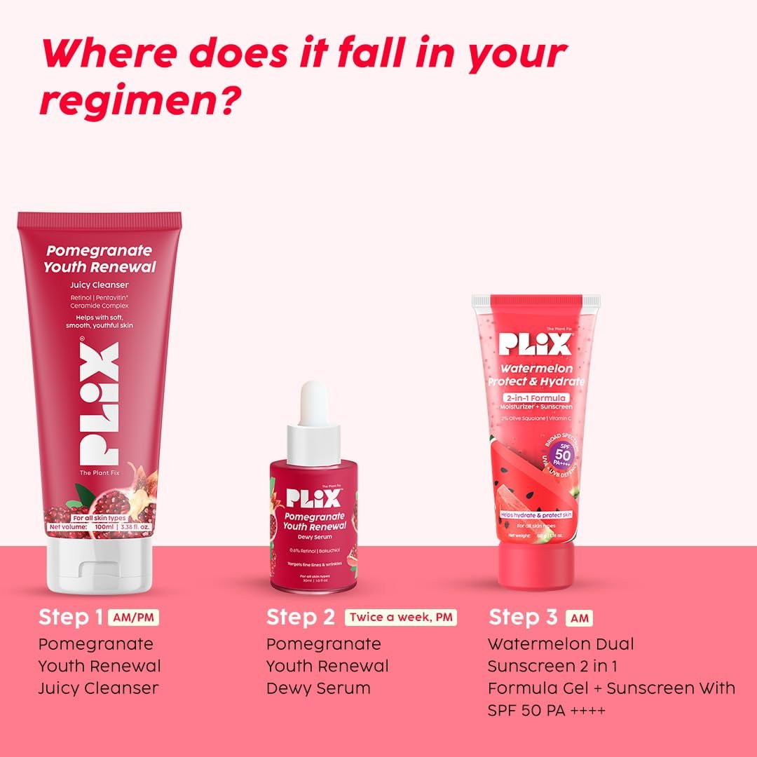 PLIX- THE PLANT FIX Pomegranate Youth Renewal Juicy Face Wash Cleanser | Youthful Glow | Hydration | Smooth & Soft Texture | Retinol GS 50 | Pentavitin | Safe for Daily Use | For Men & Women thumbnail