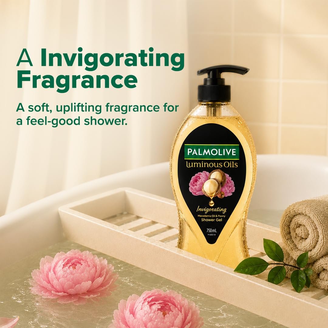 Palmolive Luminous Oil Invigorating Body Wash, 750ml Pump Bottle, 100% Natural Macadamia Oil & Peony Extracts For Everyday Freshness & Radiant Skin, PH Balanced Bodywash thumbnail