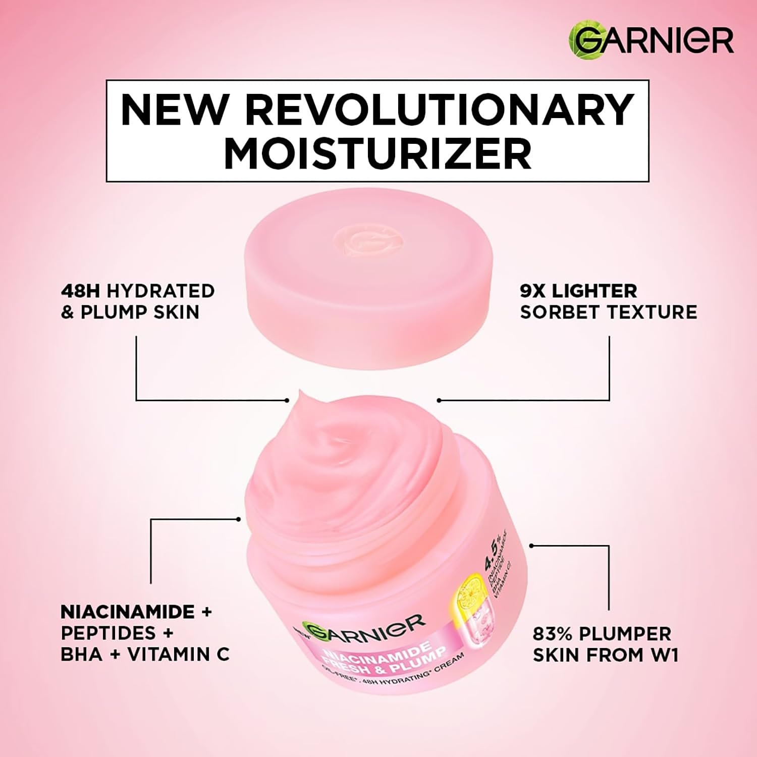 Garnier Fresh & Plump Niacinamide Sorbet Gel Face Moisturizer Cream, 45g , For Hydrated and Plump Skin, Suitable for Oily to Normal & Combination Skin thumbnail