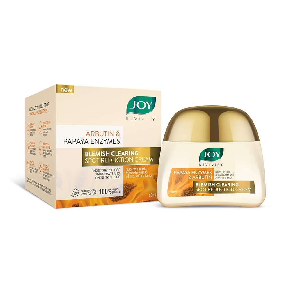 Joy Revivify Arbutin & Papaya Enzymes Blemish Clearing Spot Reduction Cream | Skin Brightening Cream| Soothing | Anti-ageing properties | Pollution defense – 50 ml thumbnail