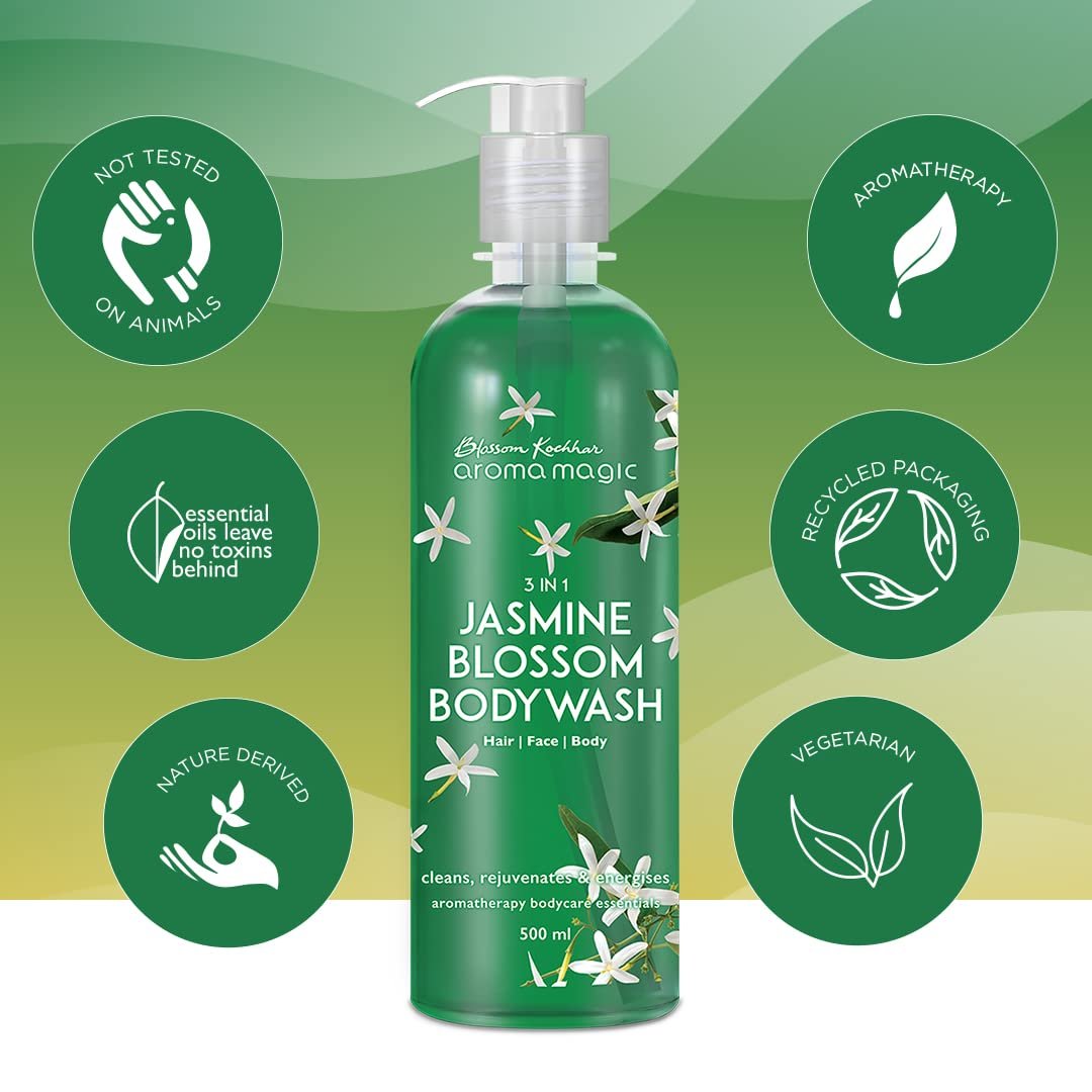 Aroma Magic 3 in 1 Jasmine Body Wash treats rashes, boosts suppleness, reduces pollution effects with jasmine & sandalwood oils, Apple cider vinegar, coconut oil | 220ml thumbnail